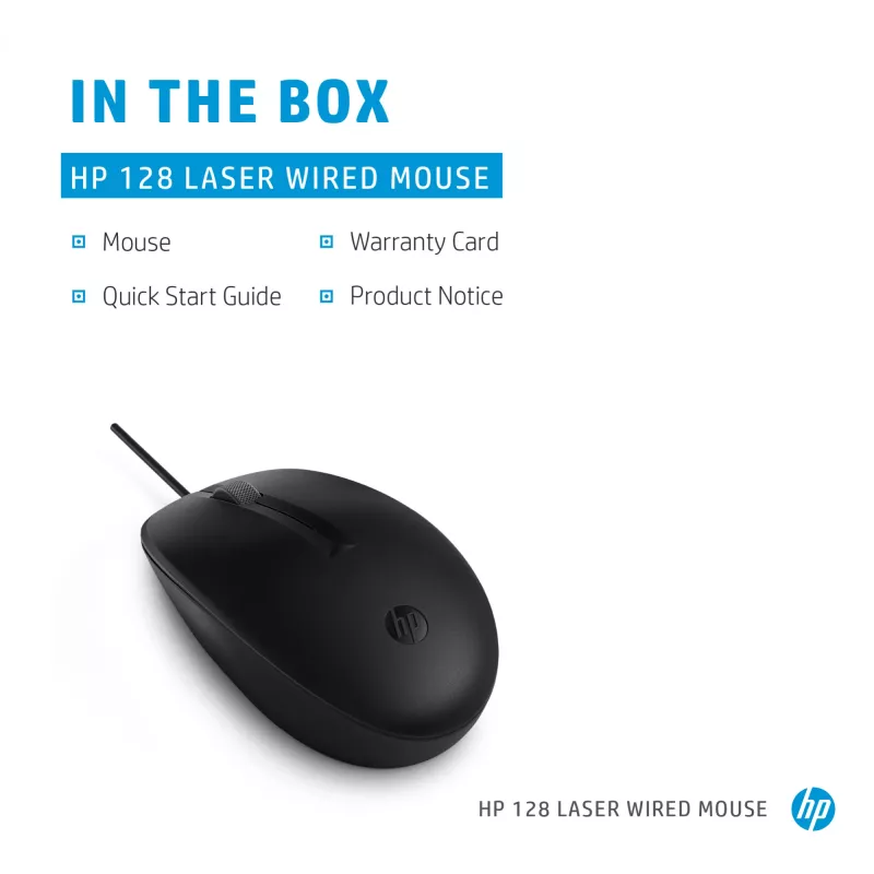 HP 128 Laser Ενσύρματο ποντίκι, αμφίχειρο, Laser, USB Type-A, 1200 DPI, Μαύρο