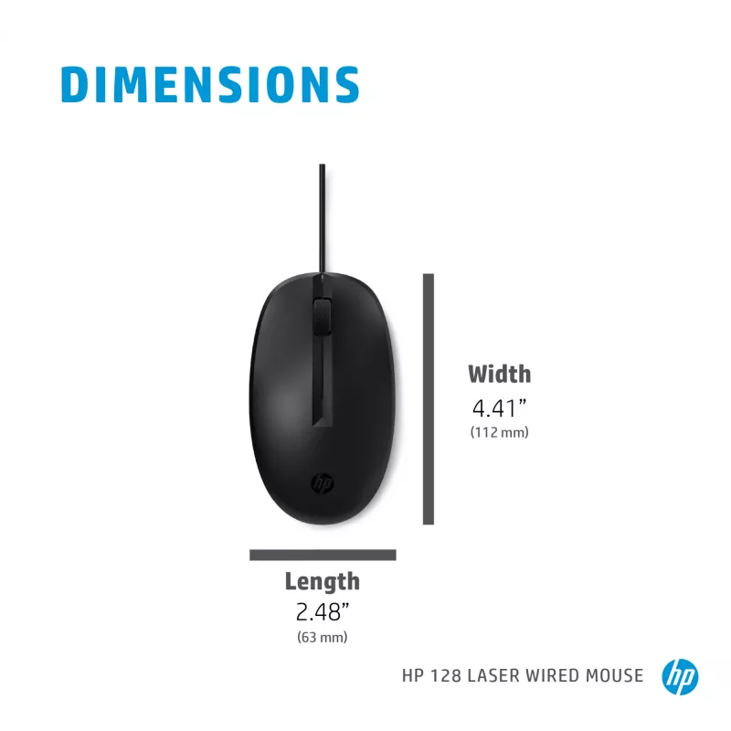 HP 128 Laser Ενσύρματο ποντίκι, αμφίχειρο, Laser, USB Type-A, 1200 DPI, Μαύρο