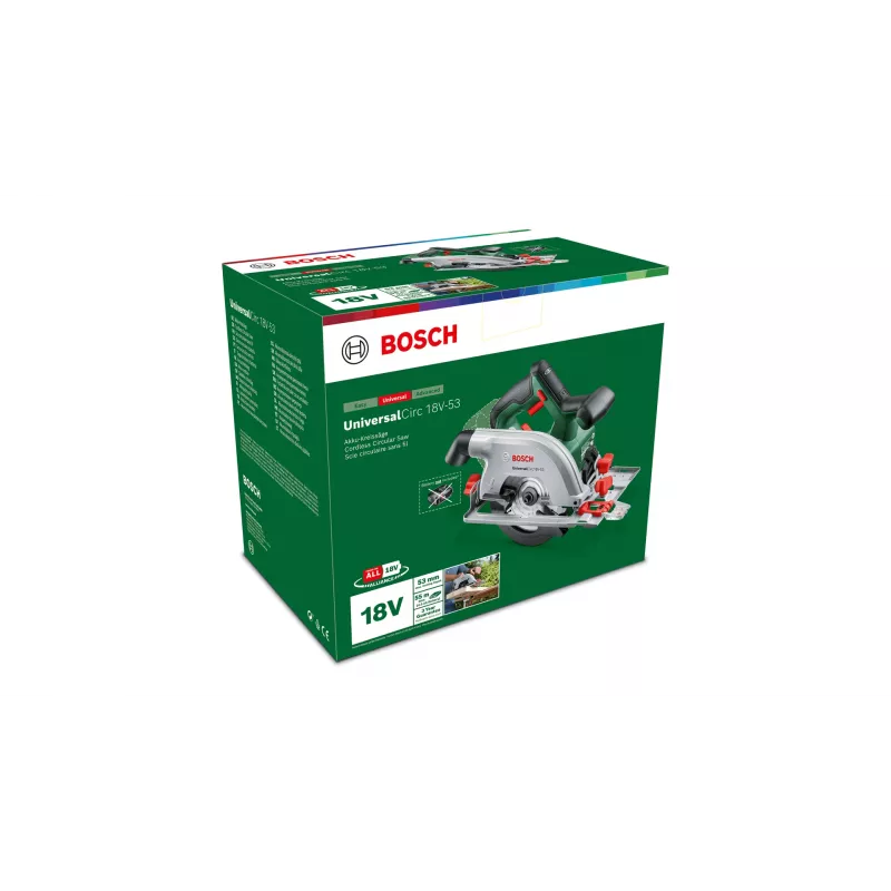 Bosch UniversalCirc 18V-53 δισκοπρίονο μπαταρίας, 18 V, δίσκος 160 mm, βάθος κοπής 53 mm, χωρίς μπαταρία και φορτιστή, πράσινο/μαύρο