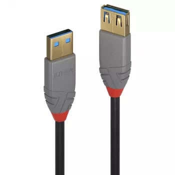 Lindy 36762 Anthra Line καλώδιο προέκτασης USB 3.2 Gen 1 Type A, USB-A αρσενικό σε USB-A θηλυκό, 5 Gbps, 2 m, μαύρο/γκρι