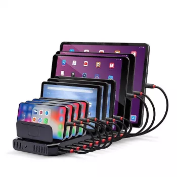 Lindy Σταθμός φόρτισης USB 96W 10 θυρών, ελεύθερος, πλαστικό, μαύρο, επαφή, με όλες τις συσκευές USB Type-A, τροφοδοσία