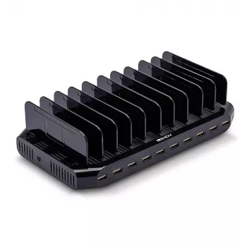 Lindy Σταθμός φόρτισης USB 96W 10 θυρών, ελεύθερος, πλαστικό, μαύρο, επαφή, με όλες τις συσκευές USB Type-A, τροφοδοσία