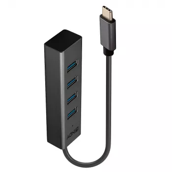 Lindy 43325 διανομέας USB 3.2 Gen 1 Type-C 4 θυρών, 4x USB-A, 5 Gbps, γκρι, αλουμίνιο/πλαστικό