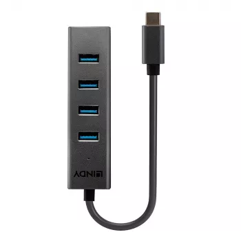 Lindy 43325 διανομέας USB 3.2 Gen 1 Type-C 4 θυρών, 4x USB-A, 5 Gbps, γκρι, αλουμίνιο/πλαστικό