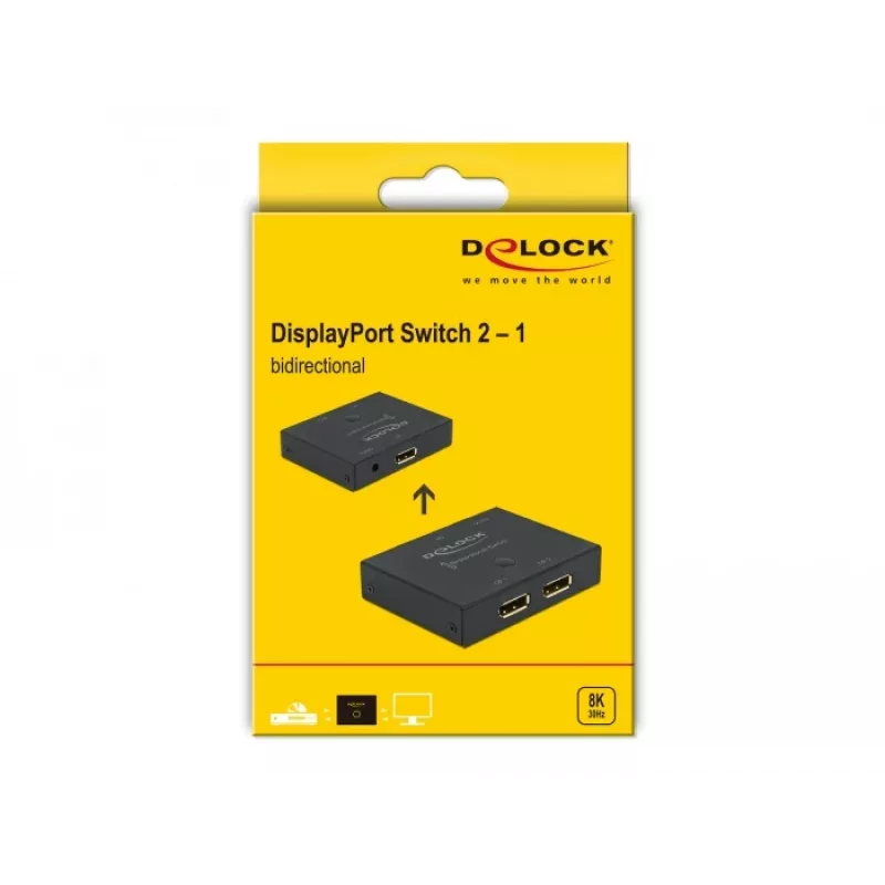 DELOCK DisplayPort 2 - 1 διακόπτης - αμφίδρομος 8K 30 Hz