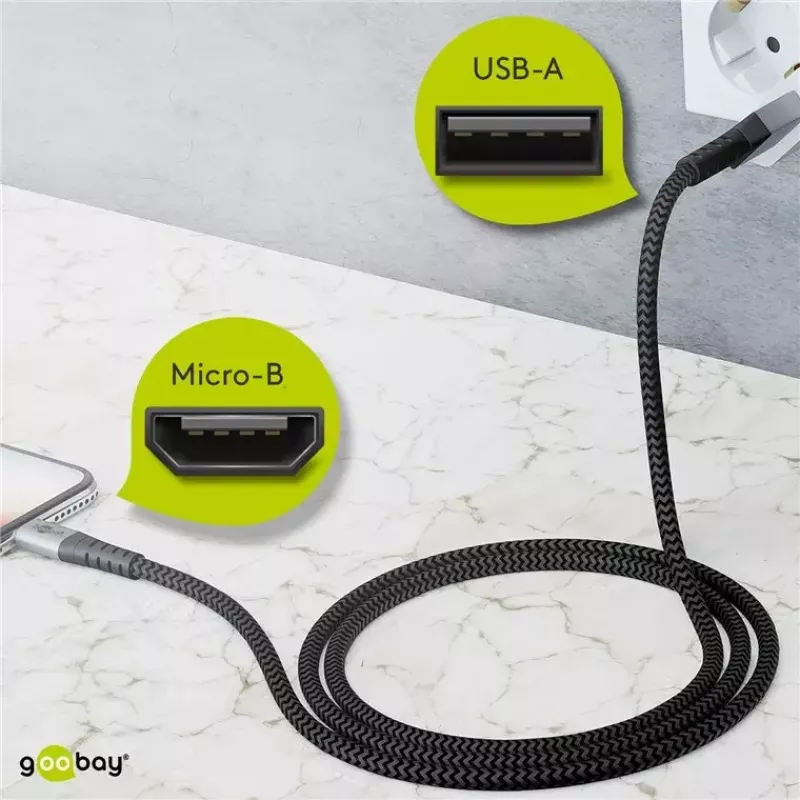 Καλώδιο USB Wentronic 49282 USB 2.0 1 m Micro-USB B USB A Μαύρο Γκρι
