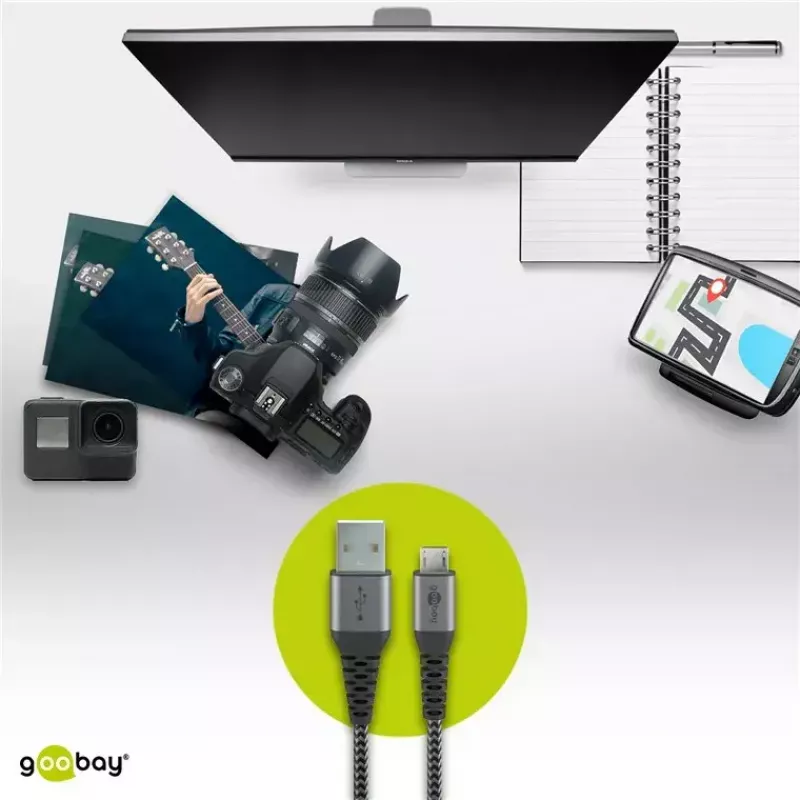 Καλώδιο USB Wentronic 49282 USB 2.0 1 m Micro-USB B USB A Μαύρο Γκρι