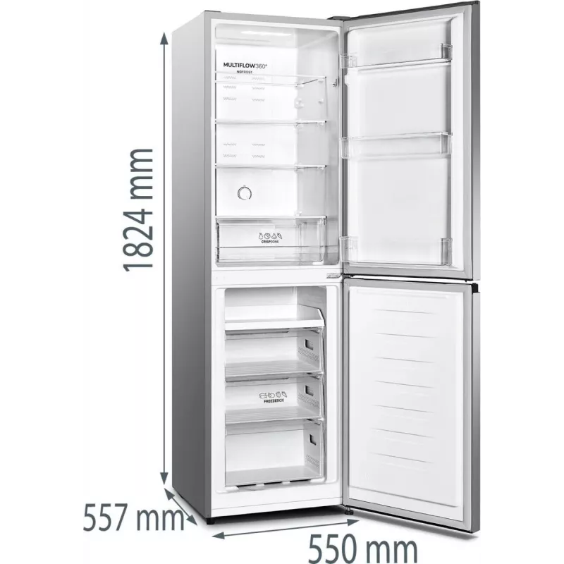 Gorenje NRK418DCS4 ελεύθερο ψυγείο με κατάψυξη, 256 l (171 l + 85 l), κατηγορία D, 182,4 cm, ασημί