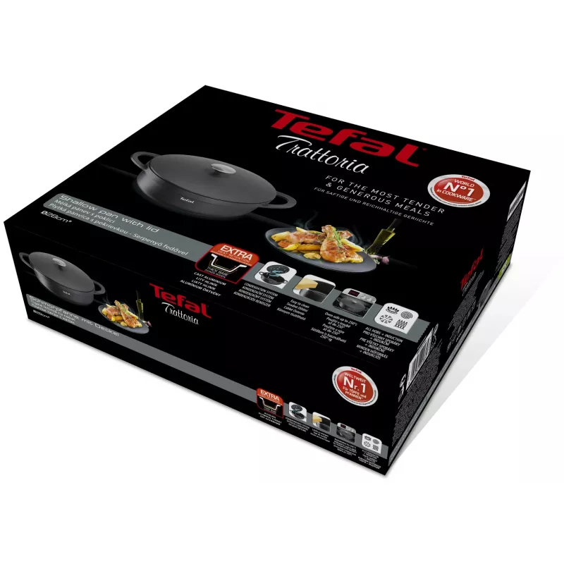 Τηγάνι Tefal Trattoria E2187274 στρογγυλό μαύρο αλουμίνιο 28 cm