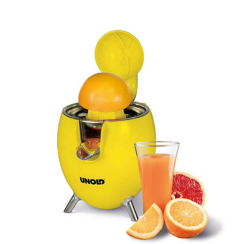 Unold 78132 Power Juicy ηλεκτρικός στίφτης εσπεριδοειδών, 300 W, αποφυγή στάλαξης, αυτόματη εκκίνηση/διακοπή, κίτρινο/ανοξείδωτος χάλυβας