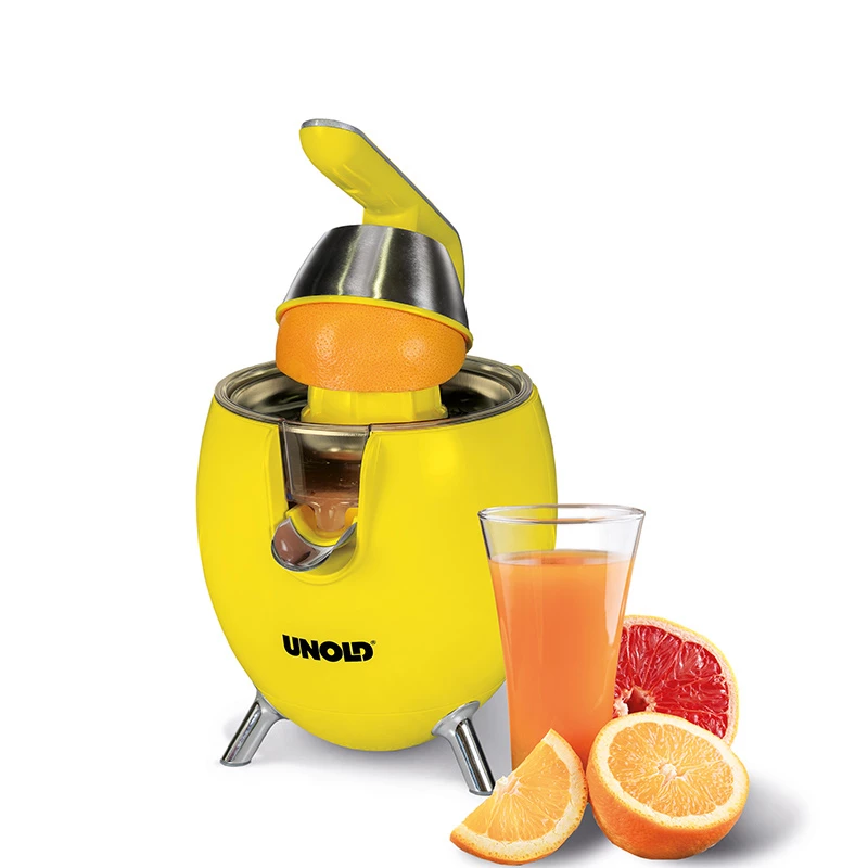 Unold 78132 Power Juicy ηλεκτρικός στίφτης εσπεριδοειδών, 300 W, αποφυγή στάλαξης, αυτόματη εκκίνηση/διακοπή, κίτρινο/ανοξείδωτος χάλυβας