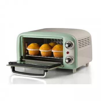Ariete 3919 ηλεκτρικός μίνι φούρνος Vintage, 800 W, χωρητικότητα 10 L, διπλό γυαλί, ρετρό, πράσινο