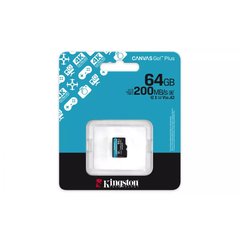 Kingston Technology 64GB microSDXC Canvas Go Plus Gen4 200R A2 U3 μεμονωμένη συσκευασία χωρίς ADP