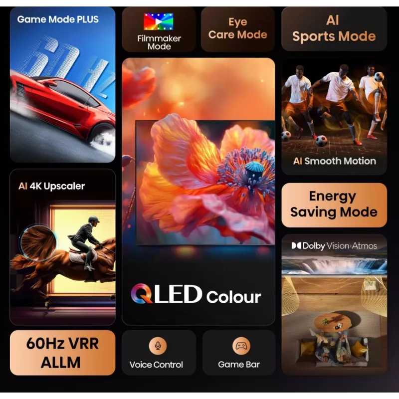 Hisense 65E77Q 165,1 εκ. (65") QLED 4K Ultra HD Smart TV, VIDAA, Wi-Fi, τριπλός δέκτης, μαύρο
