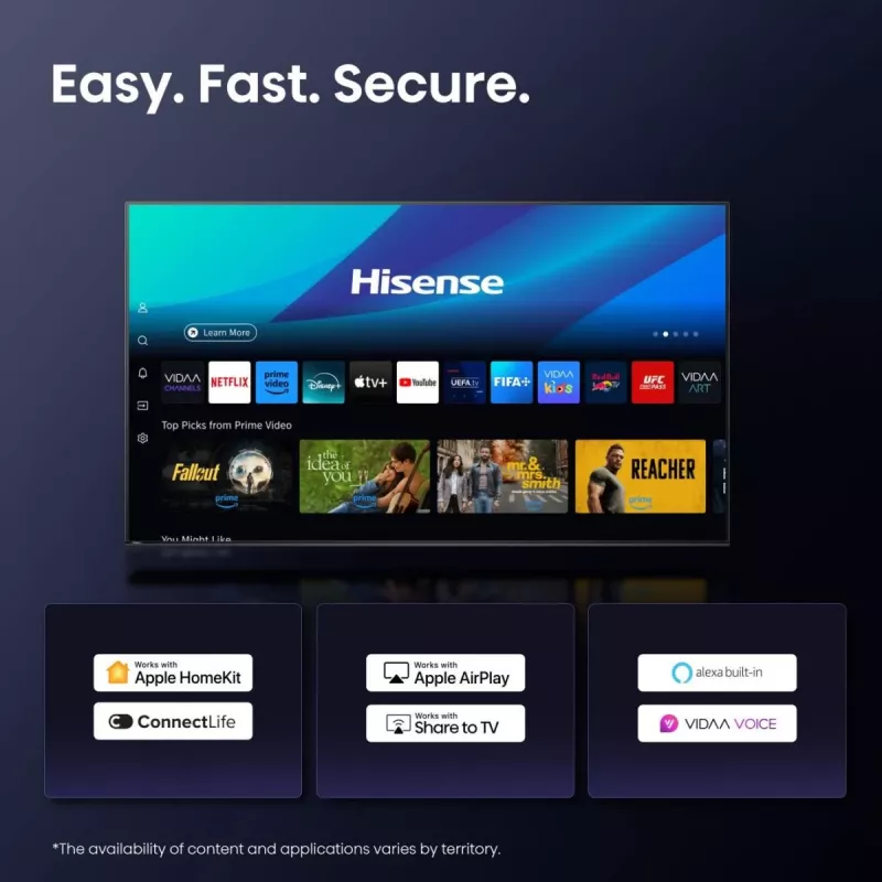Hisense 65E77Q 165,1 εκ. (65") QLED 4K Ultra HD Smart TV, VIDAA, Wi-Fi, τριπλός δέκτης, μαύρο