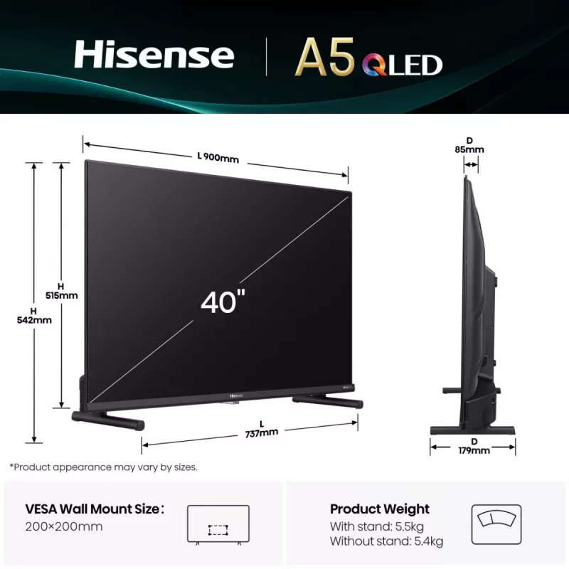 Hisense 40A5Q 101,6 cm (40 ίντσες) Full HD Smart TV Wi-Fi μαύρο