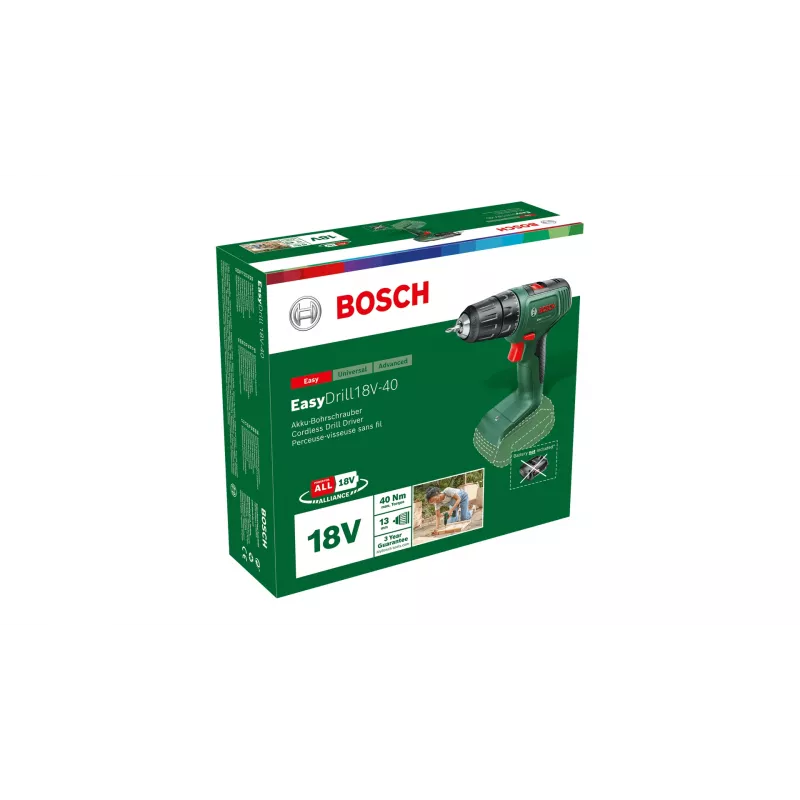 Bosch EasyDrill 18V-40 06039D8000 επαναφορτιζόμενο δραπανοκατσάβιδο, 40 Nm, 1630 rpm, 2 ταχυτήτων, χωρίς μπαταρία και φορτιστή, πράσινο/μαύρο