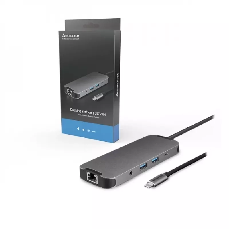 Chieftec DSC-901 σταθμός σύνδεσης USB-C, USB 3.2 Gen 1, HDMI, Gigabit LAN, 2x USB-A, 2x USB-C, τιτανίου
