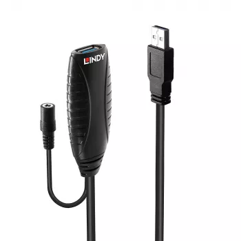 Lindy 43156 ενεργό καλώδιο προέκτασης USB 3.0, USB-A αρσενικό σε USB-A θηλυκό, 10 m, USB 3.2 Gen 1, 5 Gbit/s, μαύρο