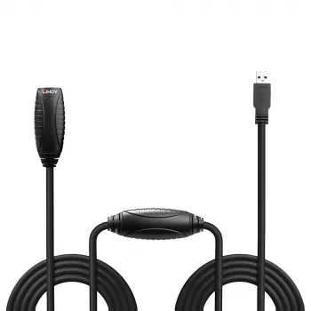 Lindy 43156 ενεργό καλώδιο προέκτασης USB 3.0, USB-A αρσενικό σε USB-A θηλυκό, 10 m, USB 3.2 Gen 1, 5 Gbit/s, μαύρο