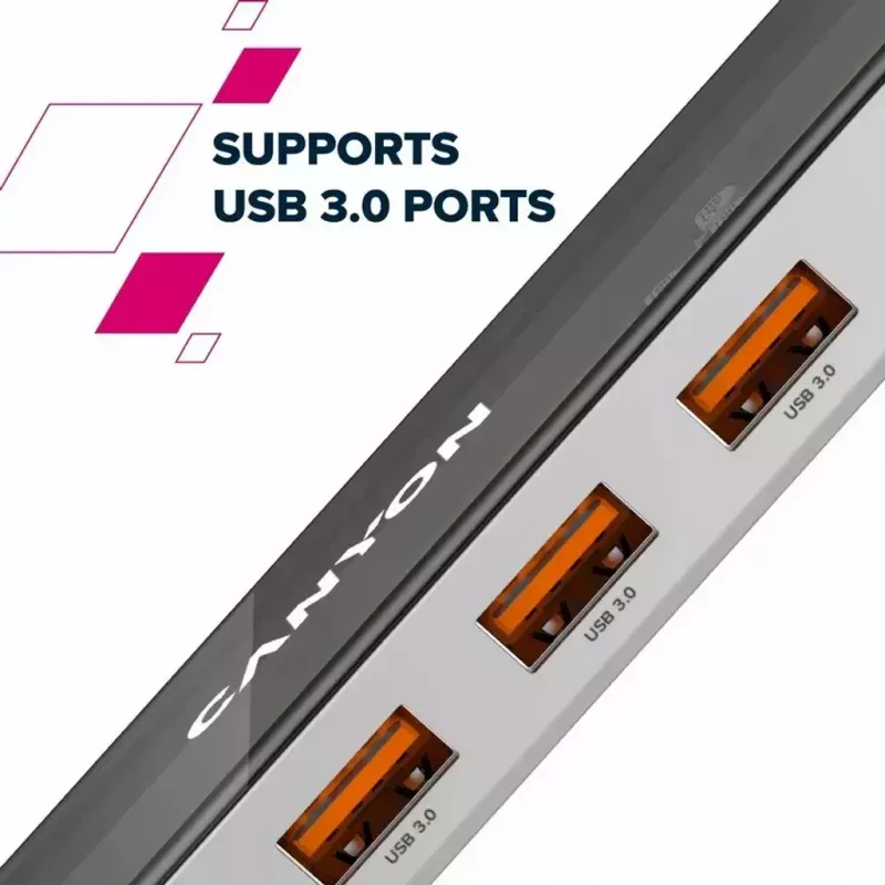 Canyon DS-13 CNS-TDS13 διανομέας USB-C 7 σε 1, HDMI 4K, 3x USB 3.0, USB-C PD 100W, συσκευή ανάγνωσης SD/microSD, διάφανο Space Grey