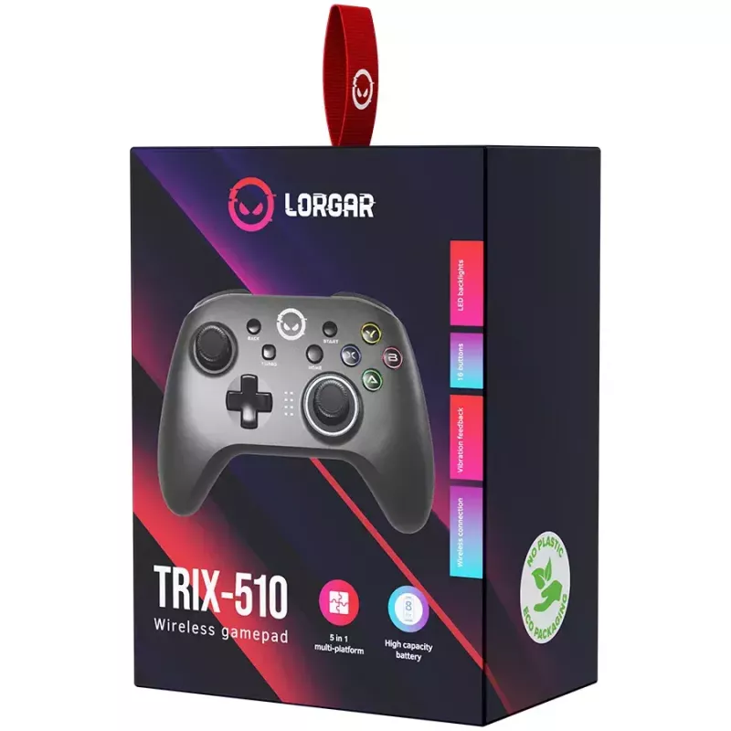 Lorgar TRIX-510 χειριστήριο παιχνιδιών, μαύρο, BT5.0, ενσωματωμένη μπαταρία 600 mAh, Type-C