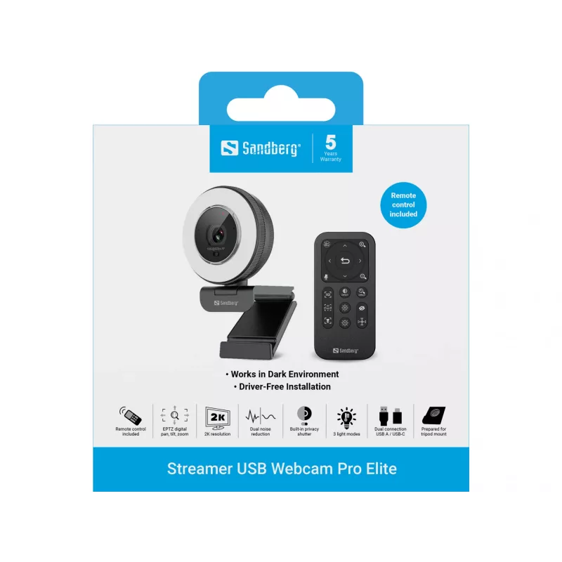 Webcam Sandberg Streamer USB Webcam Pro Elite 2560x1440 60fps μαύρη