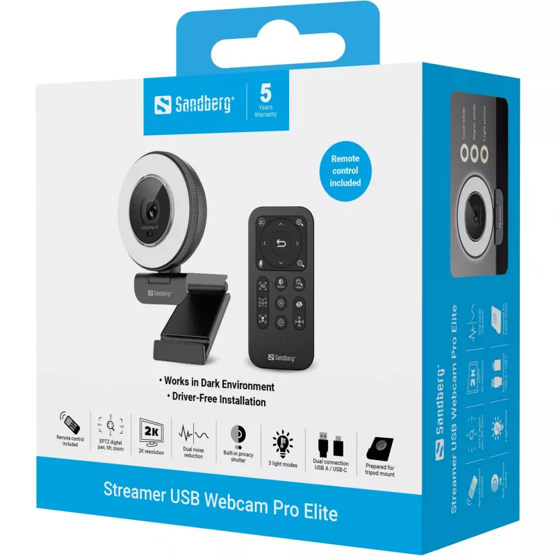 Webcam Sandberg Streamer USB Webcam Pro Elite 2560x1440 60fps μαύρη