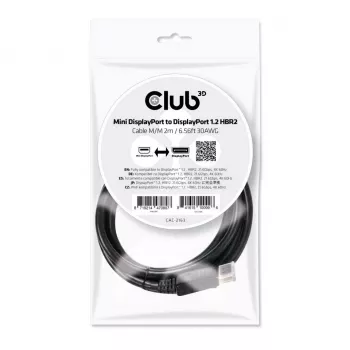 Καλώδιο Club 3D CAC-2163 Mini DisplayPort σε DisplayPort 1.2 HBR2, αρσενικό/αρσενικό, 2 m (6,56 ft), 4K60Hz