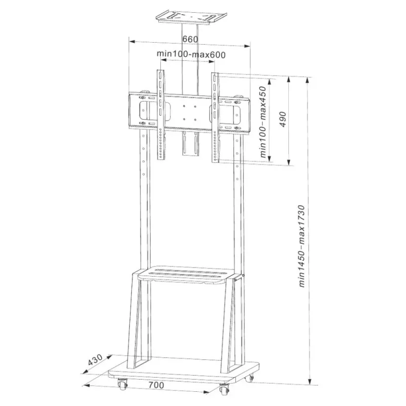 Βάση οθόνης σήμανσης Techly ICA-TR33 177,8 cm (70 ίντσες) μαύρη