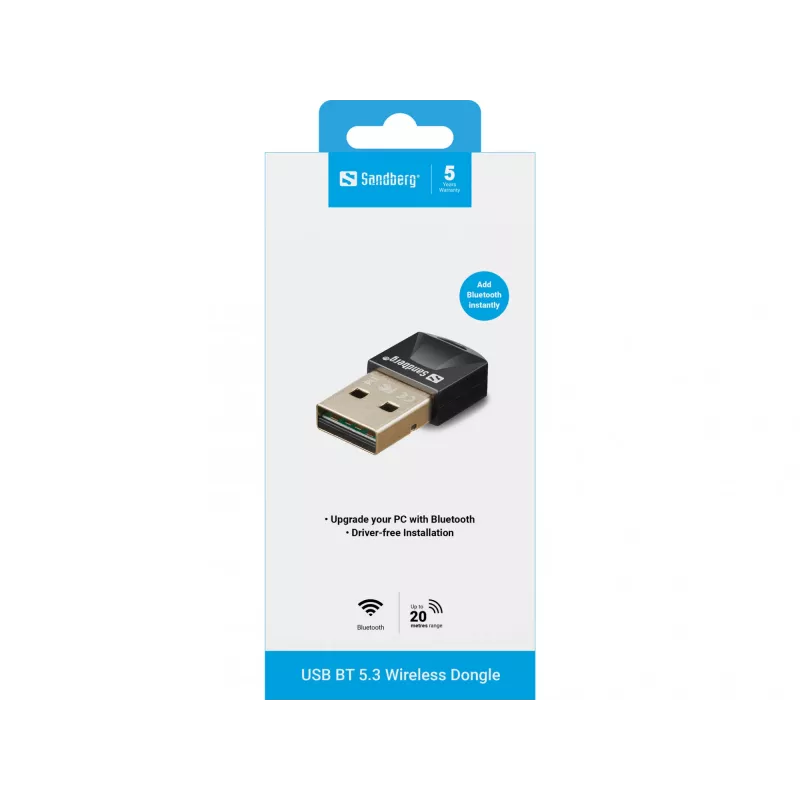 Ασύρματος πομποδέκτης USB BT 5.3 Sandberg, Wireless, USB, Bluetooth, 3 Mbit/s, μαύρος