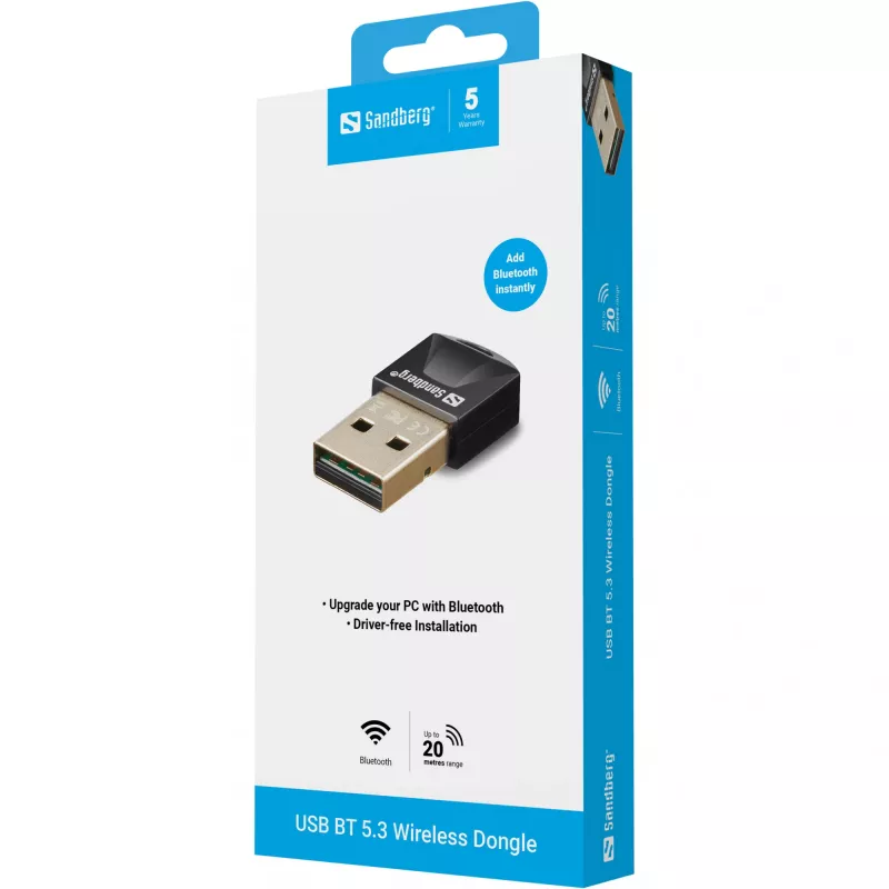 Ασύρματος πομποδέκτης USB BT 5.3 Sandberg, Wireless, USB, Bluetooth, 3 Mbit/s, μαύρος