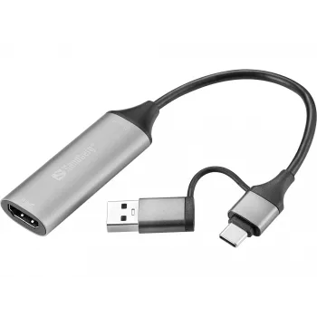 Sandberg HDMI Capture Link σε USB-C/A, HDMI Type A (Standard), USB Type-A + USB Type-C, υποδοχή θηλυκή, βύσμα αρσενικό, ευθύ, ευθύ
