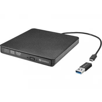 Sandberg USB-C/A DVD drive, Μαύρο, Δίσκος, Desktop/Laptop, DVD Super Multi DL, USB Type-C, CD-R, CD-ROM, CD-RW, DVD+R DL, DVD-R, DVD-R DL, DVD-RAM, DVD-ROM, DVD-RW