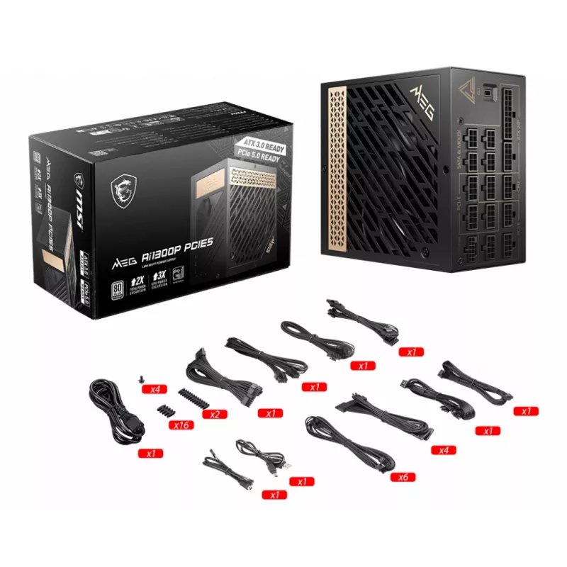 MSI MEG AI1300P PCIE5 Τροφοδοτικό 1300 W 24-Pin ATX ATX Μαύρο