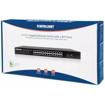 Intellinet Switch Gigabit Ethernet 24 θυρών με 2 θύρες SFP, 24 x 10/100/1000 Mbit/s θύρες RJ45 + 2 x SFP, IEEE 802.3az (Energy Efficient Ethernet), Rackmount 19 ιντσών, μέταλλο