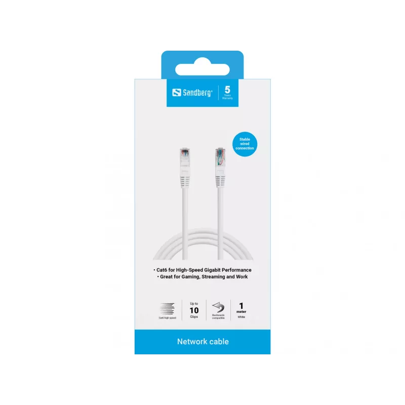 Καλώδιο δικτύου Sandberg UTP Cat6 RJ-45 1 m Λευκό