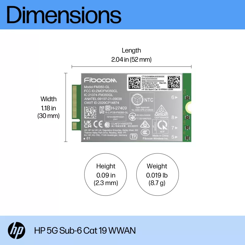 HP 5G Sub-6 Cat 19 WWAN Κάρτες διασύνδεσης/προσαρμογείς