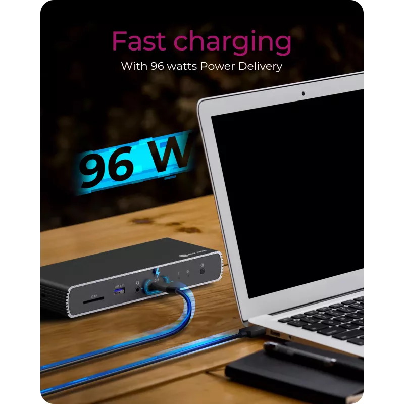 ICY BOX IB-DK8801-TB4 Ενσύρματο Thunderbolt 4 Ανθρακί, Μαύρο