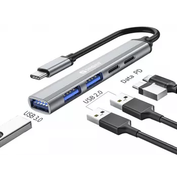 Sandberg USB-C σε 3xUSB-A+2xUSB-C SAVER USB 3.2 Gen 1 γκρι αλουμίνιο