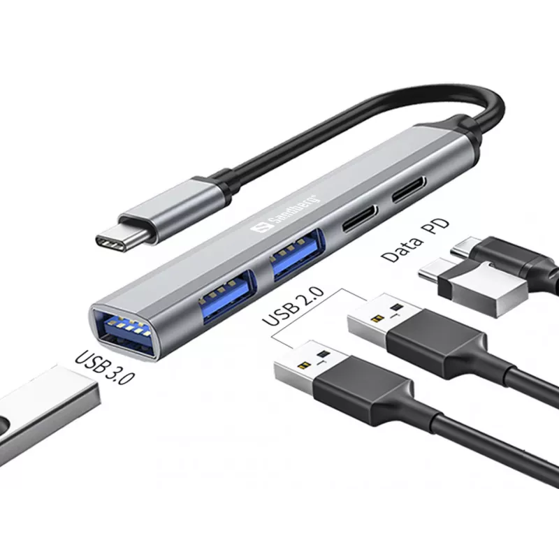 Sandberg USB-C σε 3xUSB-A+2xUSB-C SAVER USB 3.2 Gen 1 γκρι αλουμίνιο