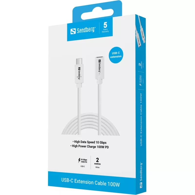 Καλώδιο Sandberg USB-C σε USB-C 2M 100W USB 3.2 Gen 2 λευκό