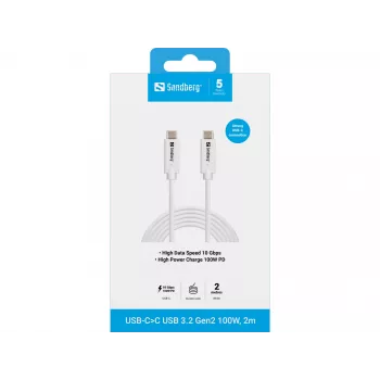 Καλώδιο Sandberg USB-C>C USB 3.1 G2 100W 2M λευκό