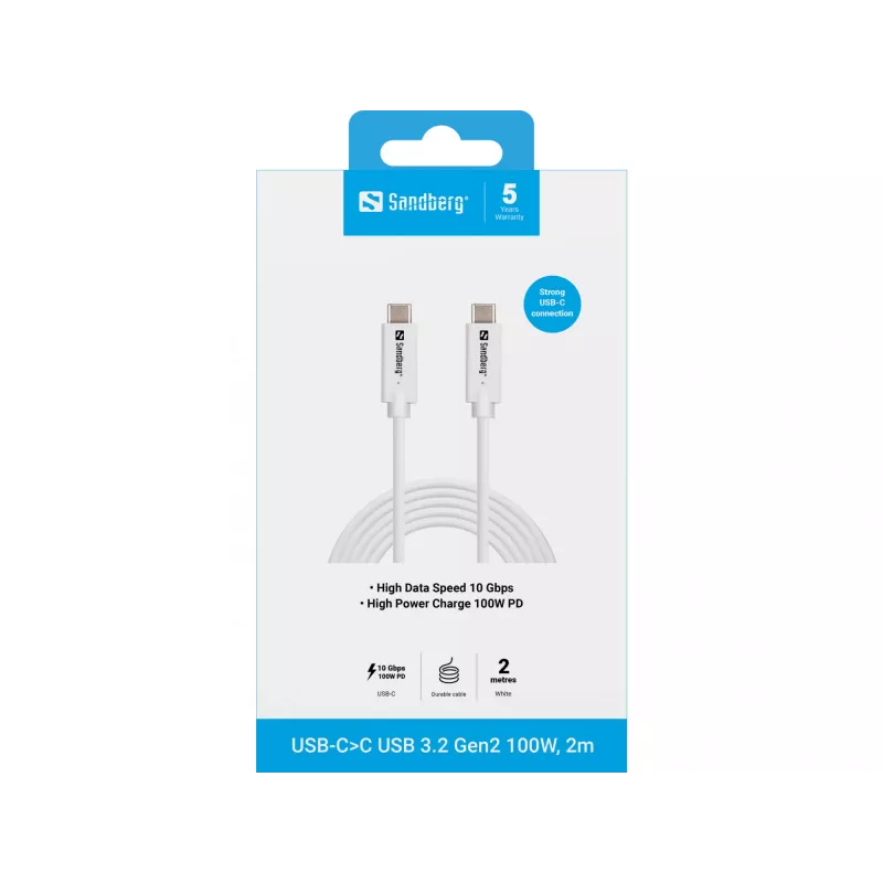 Καλώδιο Sandberg USB-C>C USB 3.1 G2 100W 2M λευκό