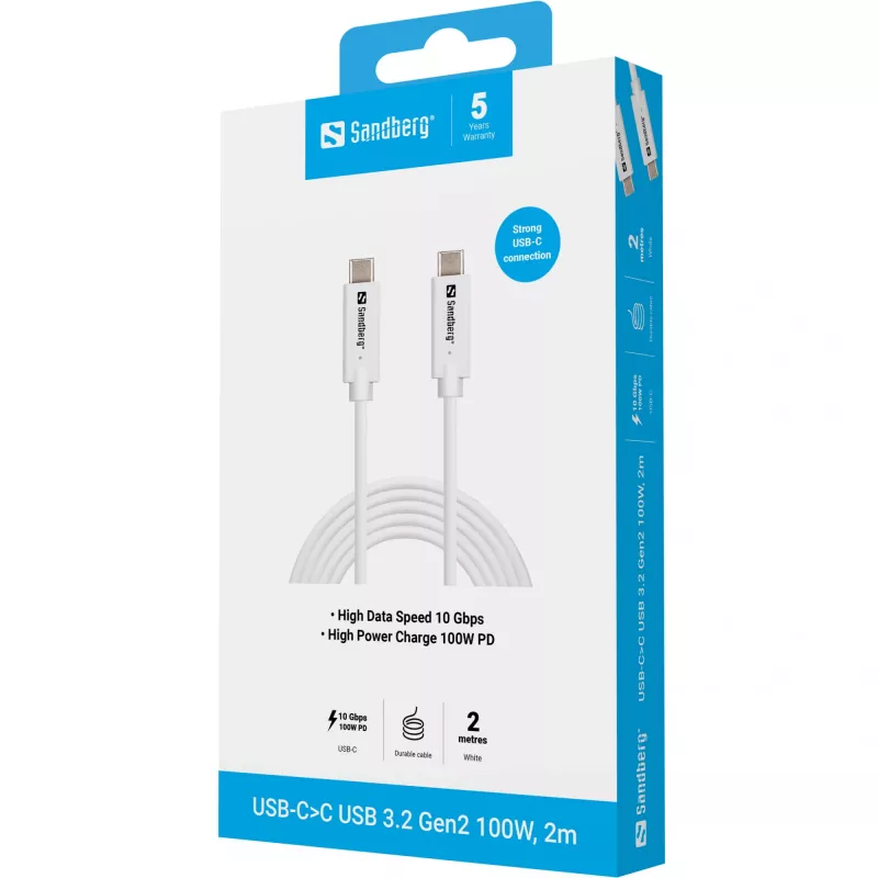 Καλώδιο Sandberg USB-C>C USB 3.1 G2 100W 2M λευκό