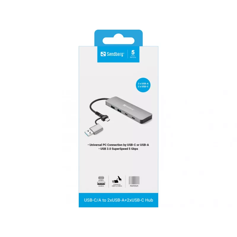Hub Sandberg USB-C/A σε 2xUSB-A+2xUSB-C