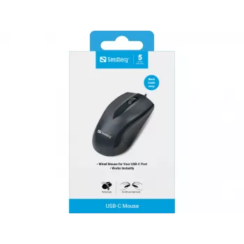 Ποντίκι Sandberg USB-C, αμφίχειρο, οπτικό, USB Type-C, 1200 DPI, μαύρο