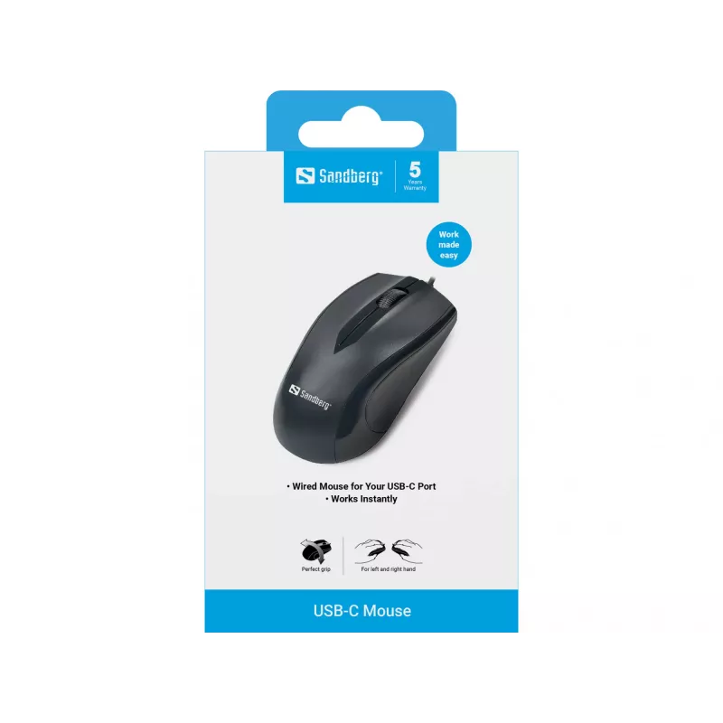 Ποντίκι Sandberg USB-C, αμφίχειρο, οπτικό, USB Type-C, 1200 DPI, μαύρο
