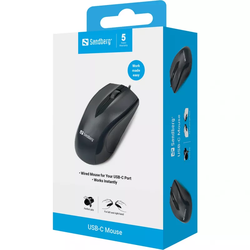 Ποντίκι Sandberg USB-C, αμφίχειρο, οπτικό, USB Type-C, 1200 DPI, μαύρο