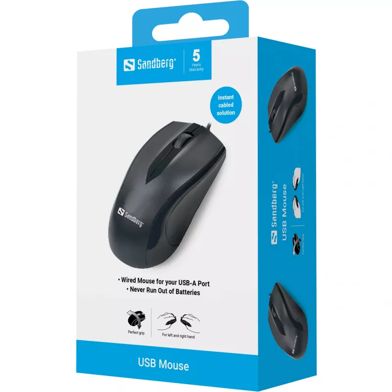 Ποντίκι Sandberg USB, για δεξιόχειρες, οπτικό, USB Type-A, 1200 DPI, μαύρο